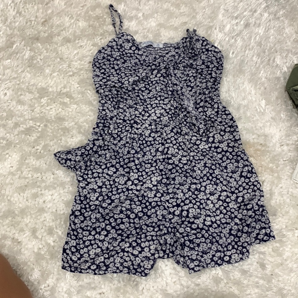 Navy blue floral, extra small tank romper